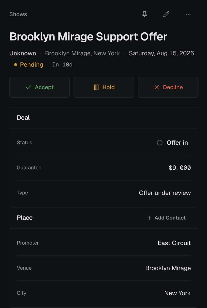 Show lifecycle from offer through settlement